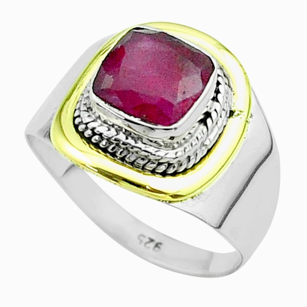 925 silver 2.58cts victorian natural red ruby two tone ring size 7.5 t57374