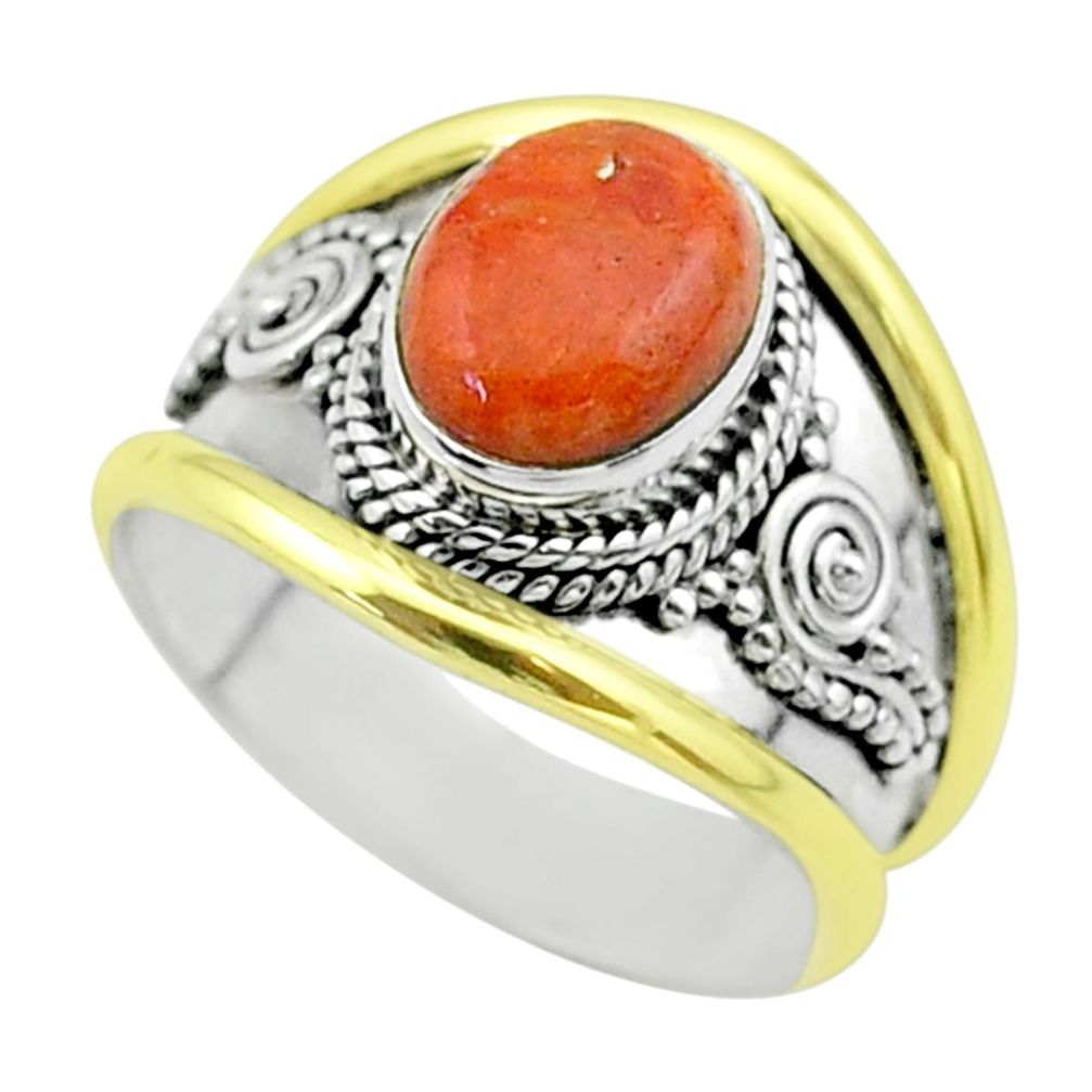 925 silver 2.95cts victorian natural sponge coral two tone ring size 7 t57248
