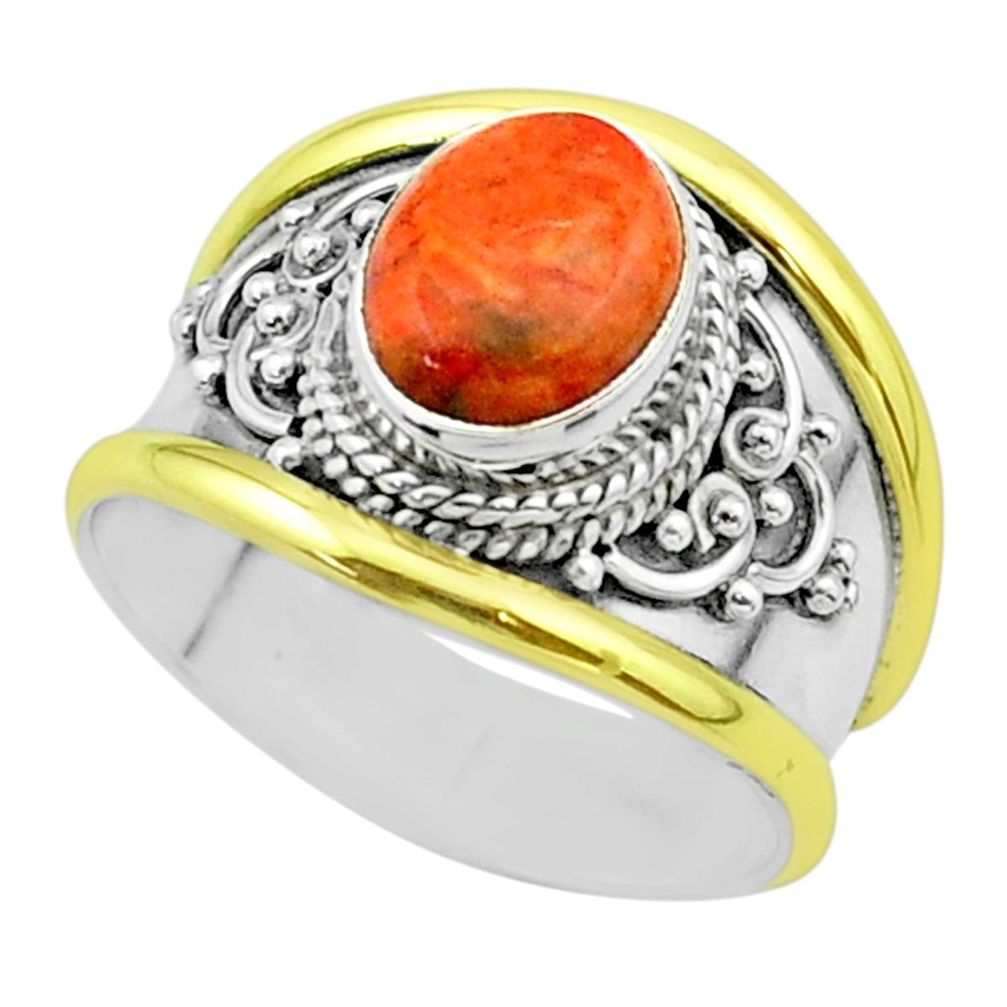 925 silver 3.28cts victorian natural sponge coral two tone ring size 8 t57252