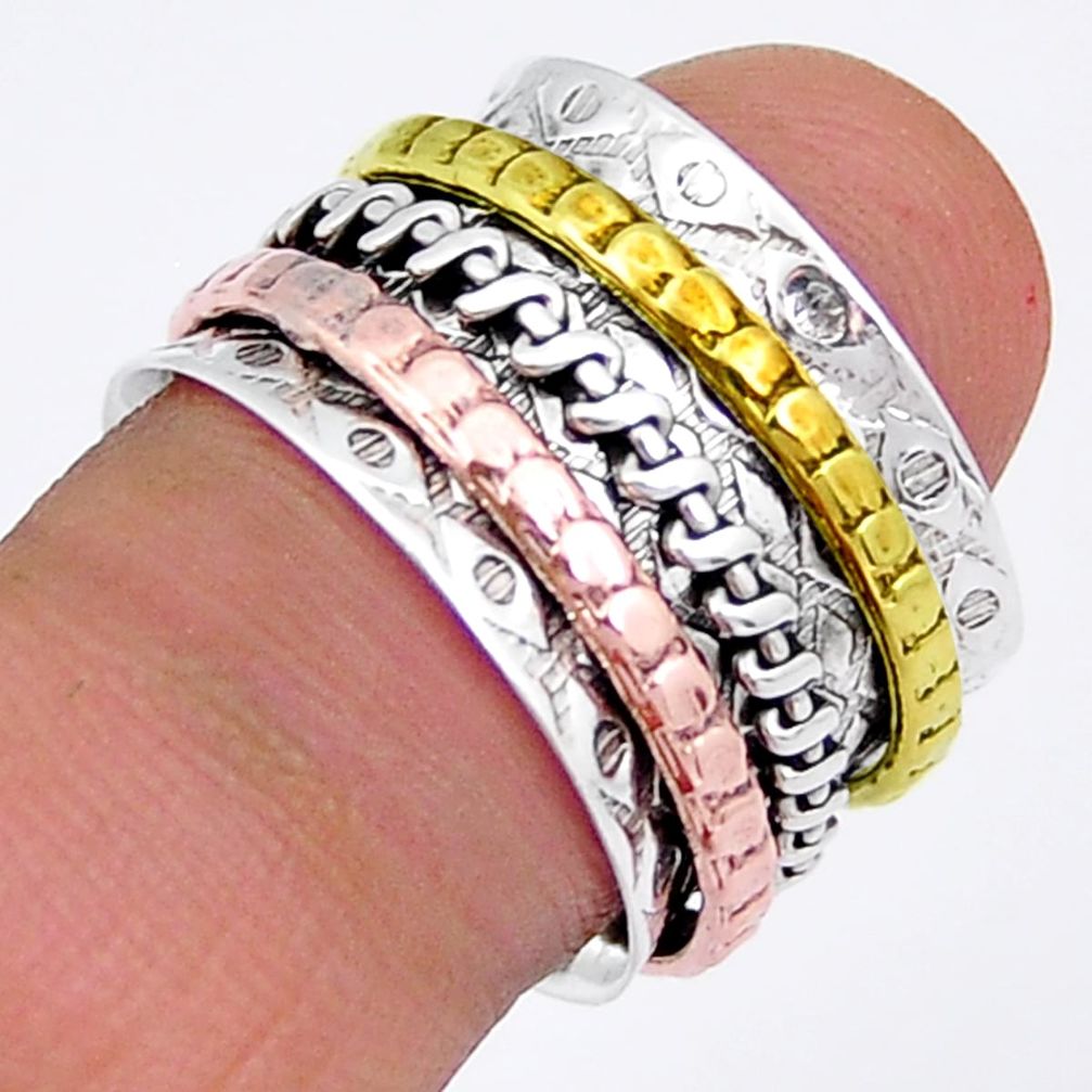 925 silver 7.26gms victorian natural two tone spinner band ring size 7.5 y3624