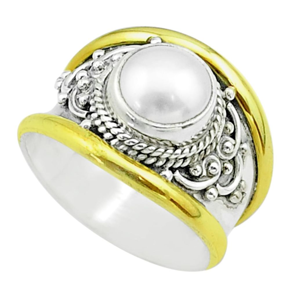 925 silver 2.42cts victorian natural white pearl two tone ring size 6 t57194