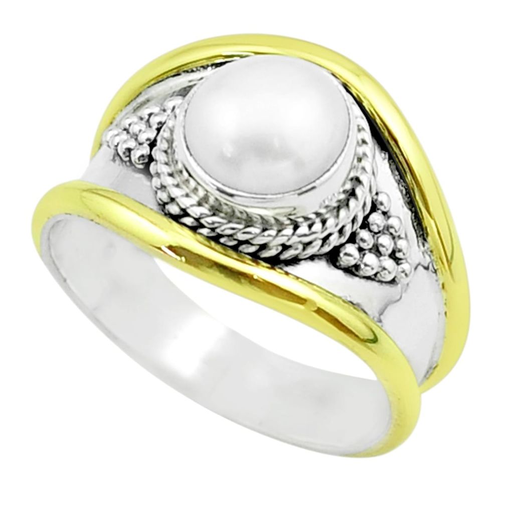 925 silver 2.58cts victorian natural white pearl two tone ring size 8 t57187