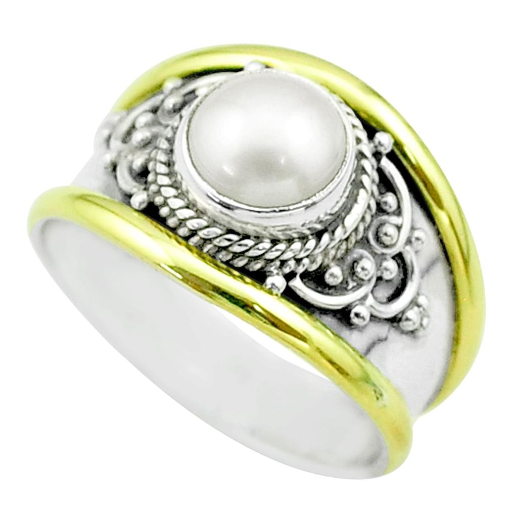925 silver 2.62cts victorian natural white pearl two tone ring size 9 t57349