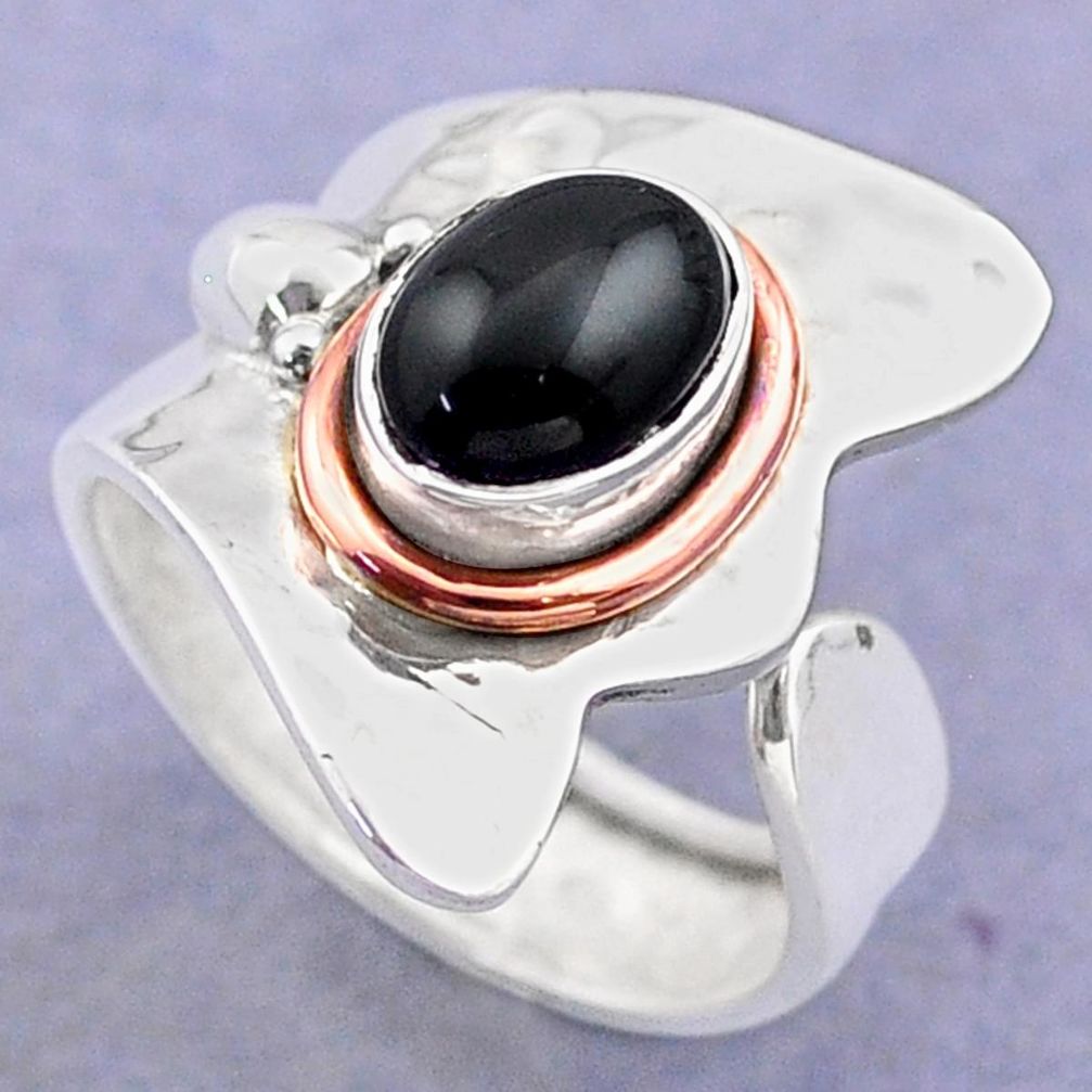 925 silver 2.09cts victorian onyx oval two tone adjustable ring size 6 t74411