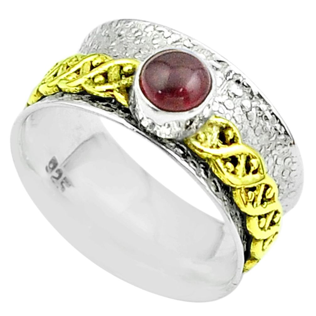 925 silver 0.92cts victorian red garnet two tone spinner band ring size 7 t51792