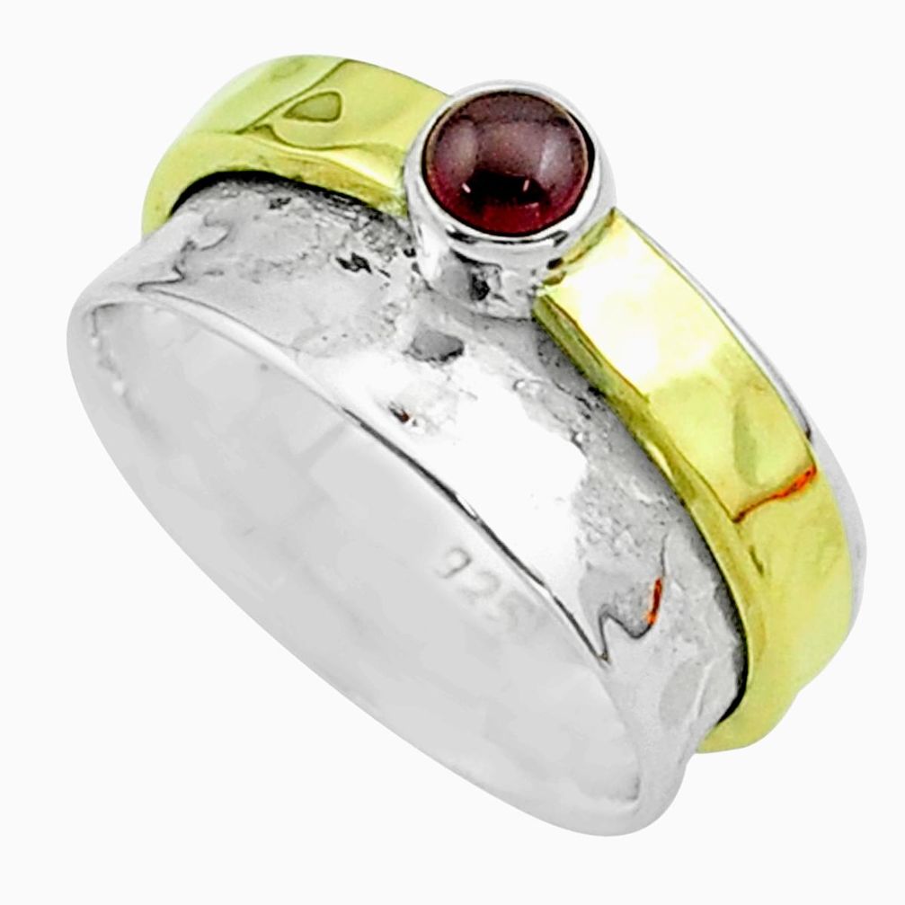 925 silver 0.45cts victorian red garnet two tone spinner band ring size 7 t51835
