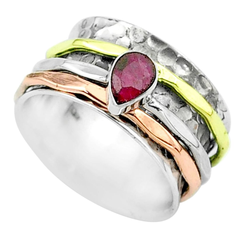 925 silver 1.12cts victorian red ruby two tone spinner band ring size 7 t51640