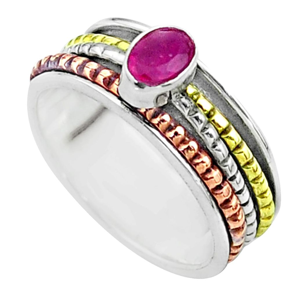 925 silver 0.98cts victorian red ruby two tone spinner band ring size 8 t51600