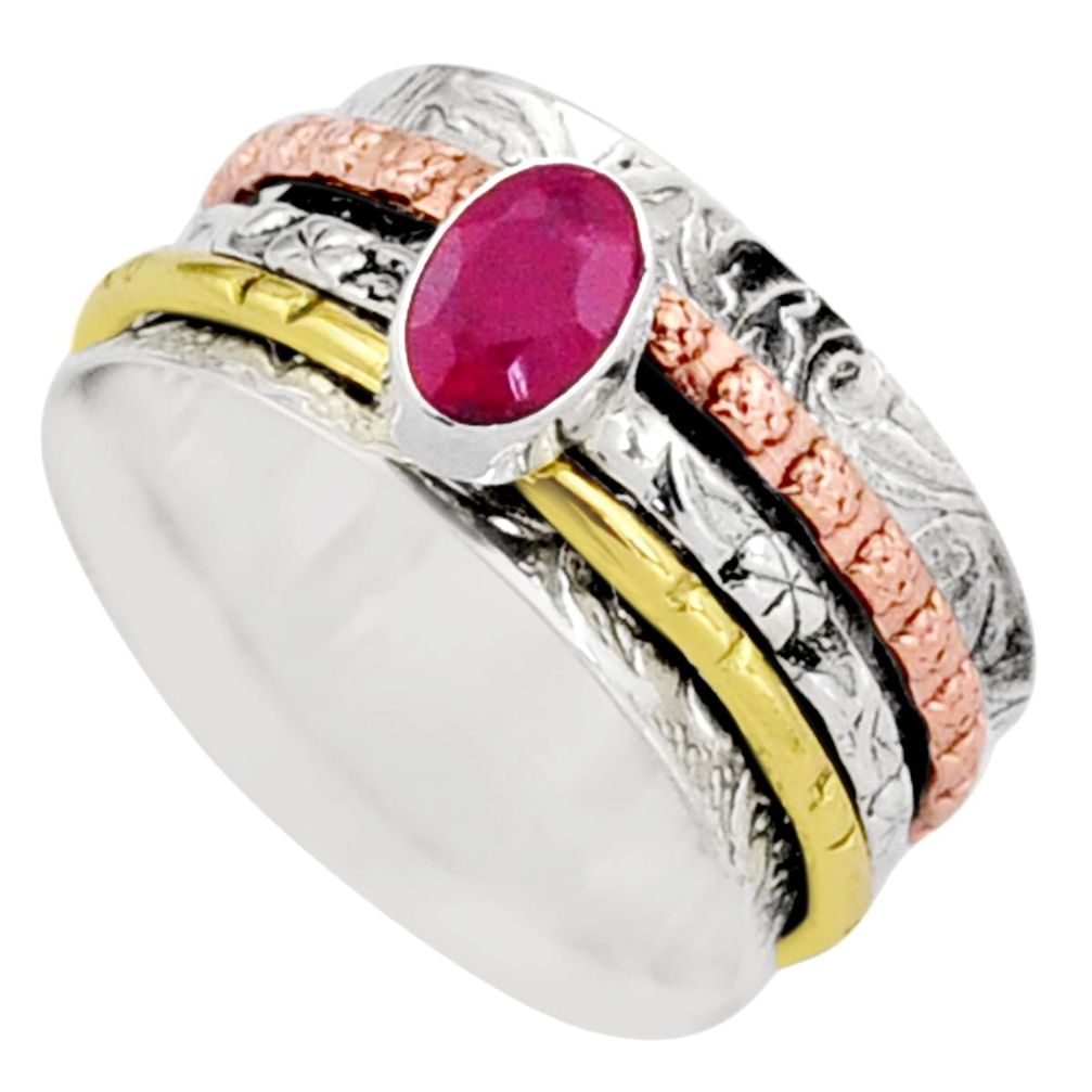 925 silver 0.88cts victorian red ruby two tone spinner band ring size 8 t81284