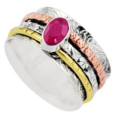 925 silver 0.88cts victorian red ruby two tone spinner band ring size 8 t81284