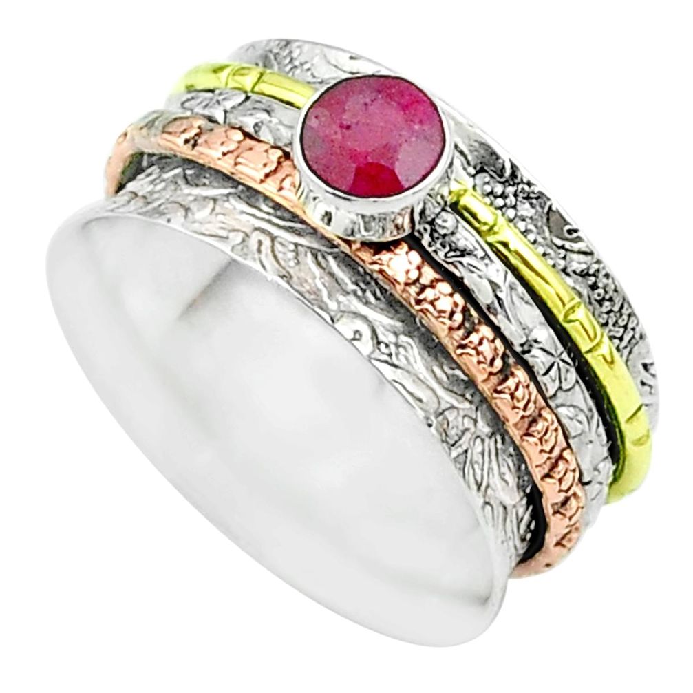 925 silver 1.00cts victorian red ruby two tone spinner band ring size 9 t51695