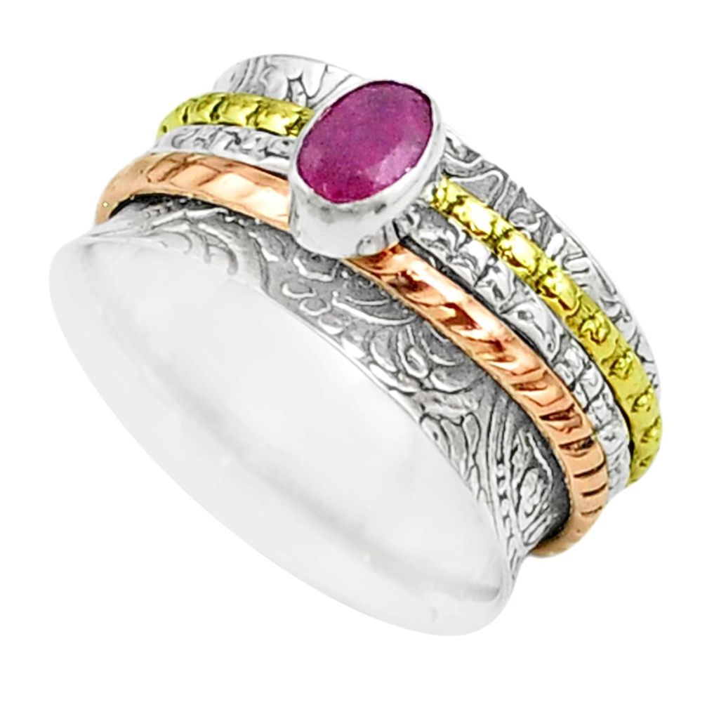 925 silver 1.13cts victorian red ruby two tone spinner band ring size 8.5 t51505