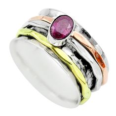 925 silver 1.02cts victorian red ruby two tone spinner band ring size 7.5 t51637