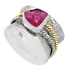 925 silver 3.61cts victorian ruby rough two tone spinner band ring size 7 t90166
