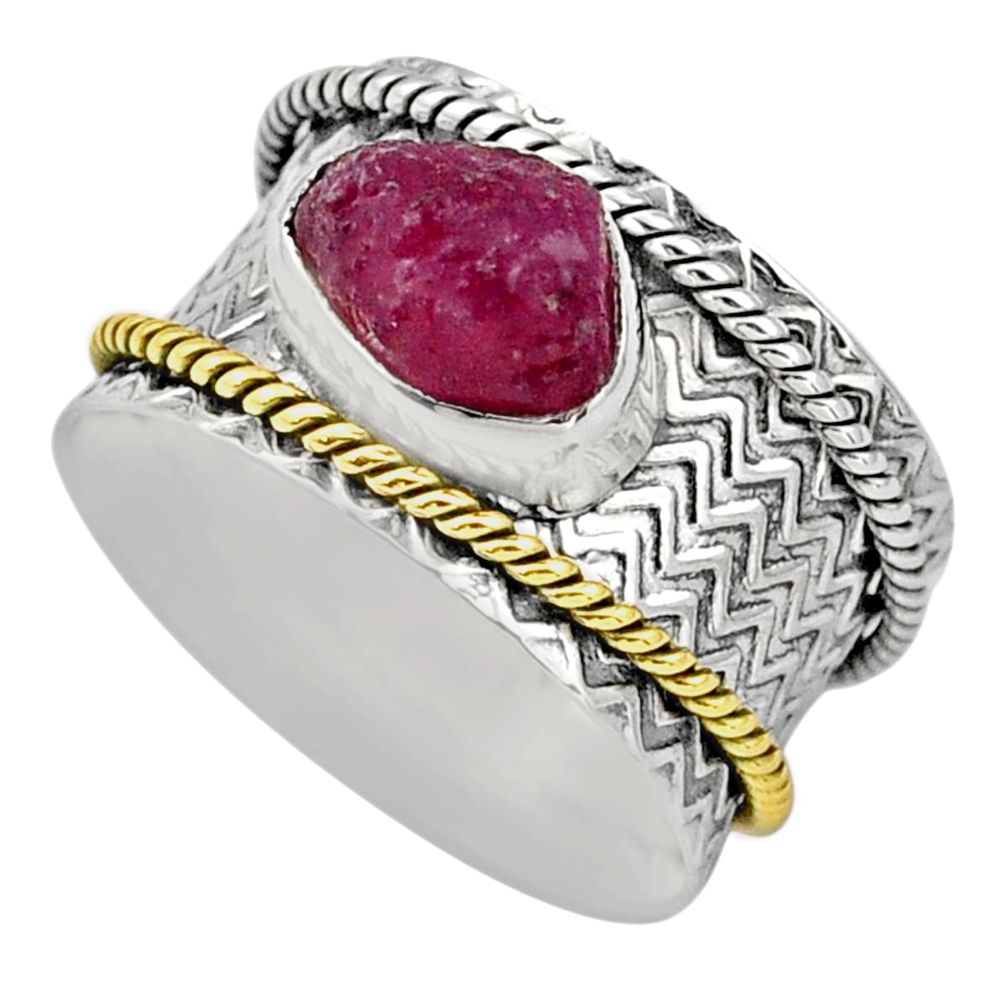 925 silver 3.31cts victorian ruby rough two tone spinner band ring size 9 t90195