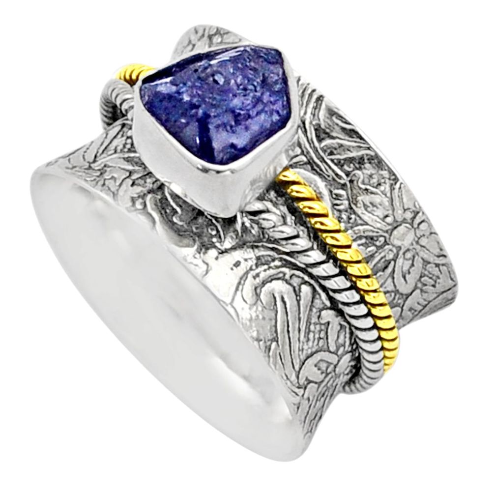 925 silver victorian sapphire rough two tone spinner band ring size 7 t90164