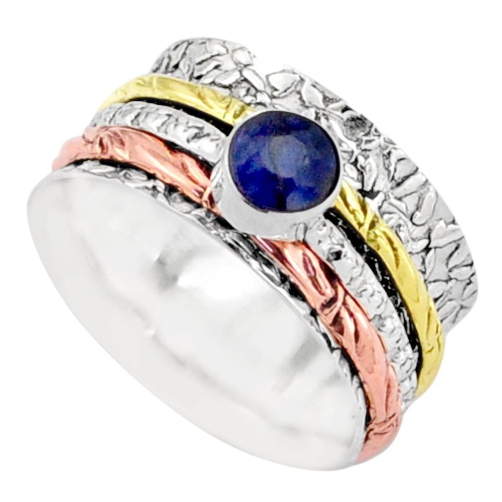 925 silver 0.96cts victorian sapphire two tone spinner band ring size 9 t81236