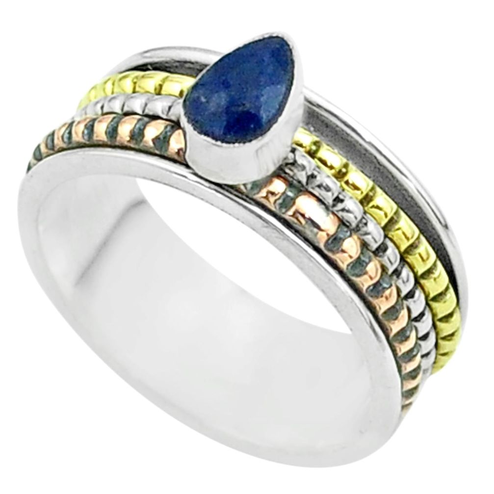 925 silver 0.97cts victorian sapphire two tone spinner band ring size 7.5 t51583