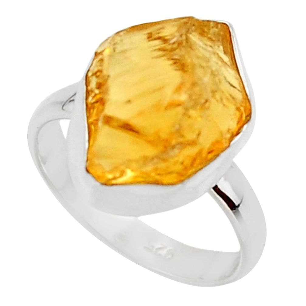 925 silver 7.60cts yellow citrine rough solitaire ring jewelry size 6 r48944