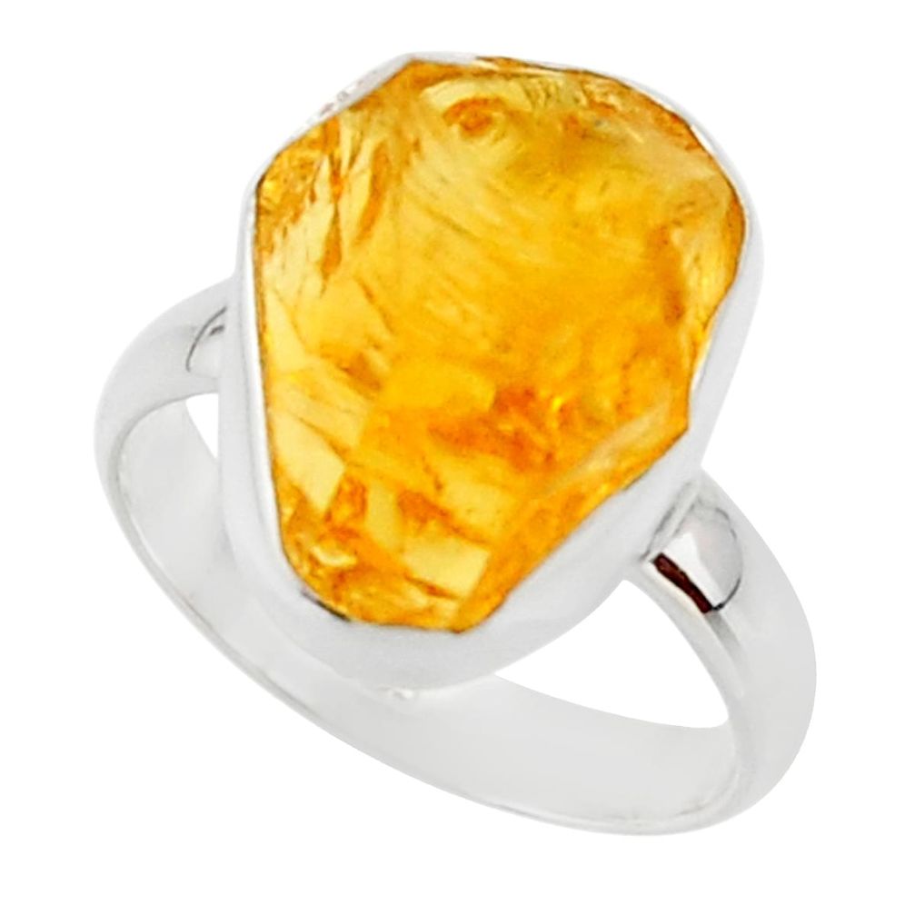 925 silver 7.97cts yellow citrine rough solitaire ring jewelry size 6 r48952