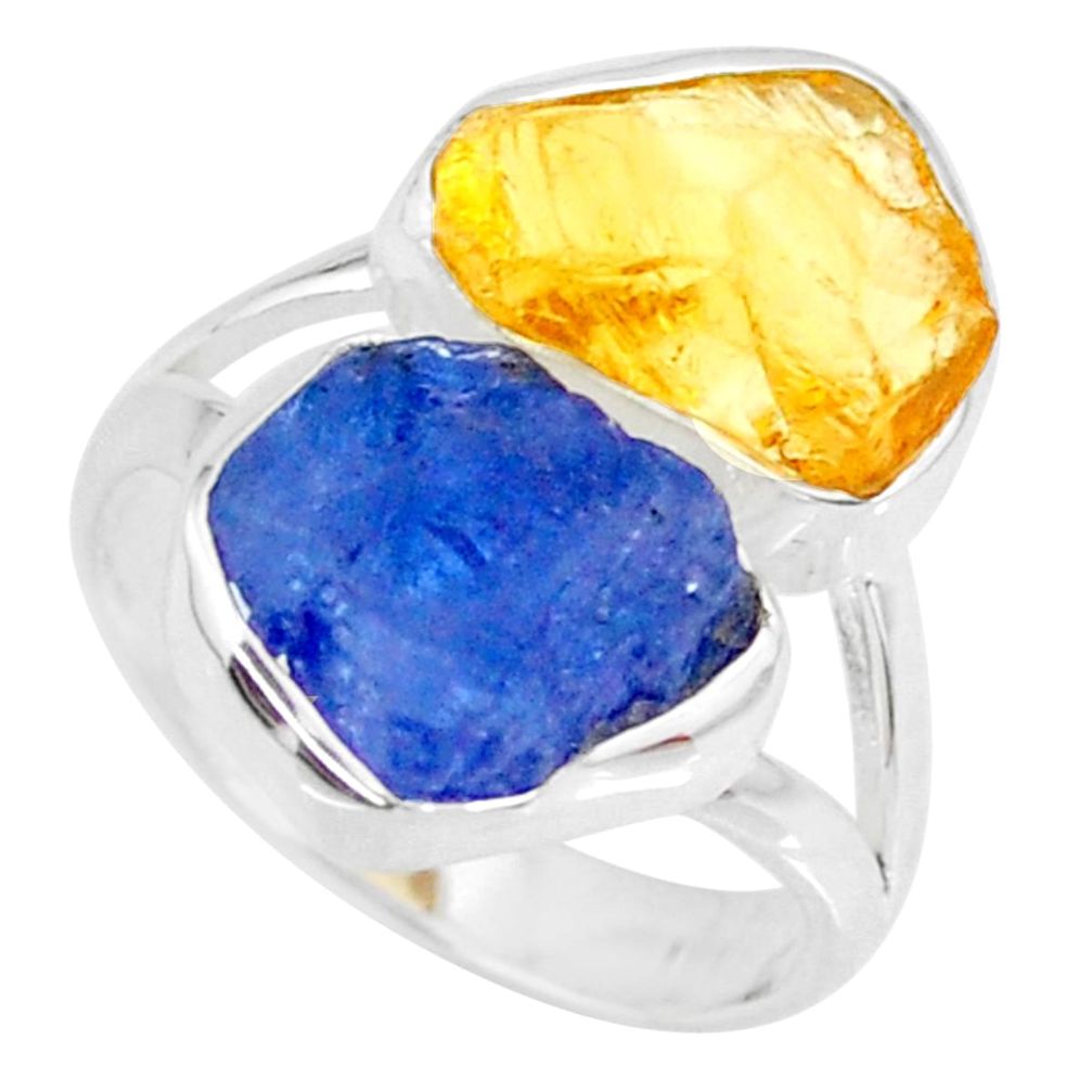 925 silver 11.04cts yellow citrine raw tanzanite rough ring size 7 r73964