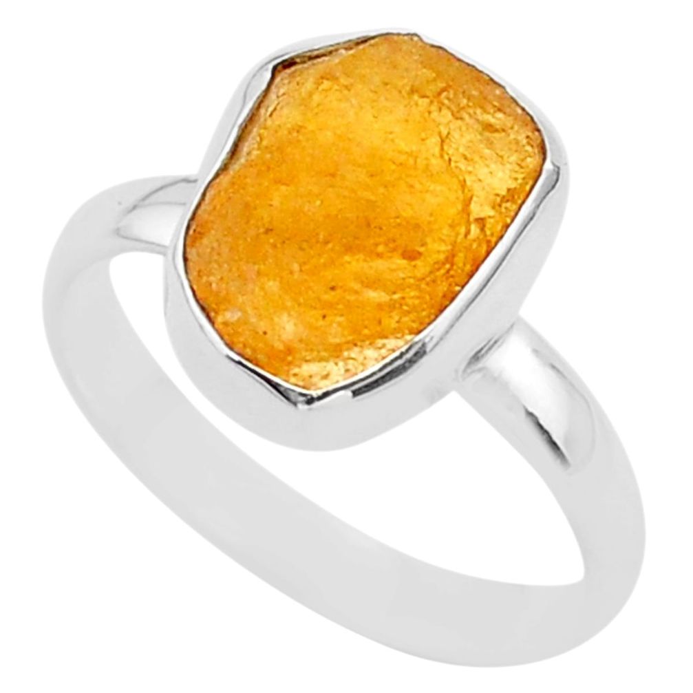 925 silver 5.75cts yellow natural tourmaline raw handmade ring size 9 t33537