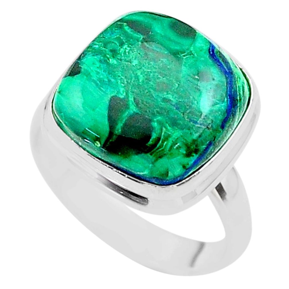 925 silve14.47cts solitaire natural green azurite malachite ring size 7.5 t45519