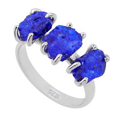 925 sterling silver 5.81cts 3 stone blue sapphire druzy ring size 5.5 n48710