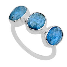 925 sterling silver 9.05cts 3 stone natural blue aquamarine ring size 8.5 n52808