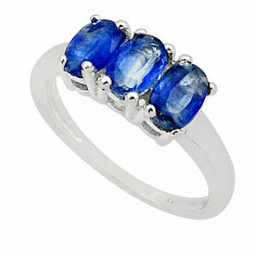 925 sterling silver 2.90cts 3 stone natural blue kyanite oval ring size 6 n11117