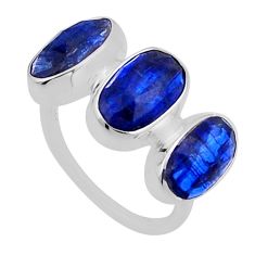 925 sterling silver 9.14cts 3 stone natural blue kyanite oval ring size 6 n49628