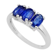 925 sterling silver 2.70cts 3 stone natural blue kyanite oval ring size 7 y36686
