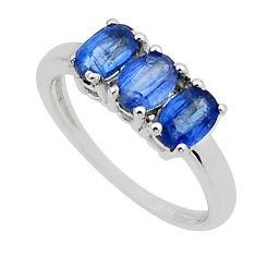 925 sterling silver 2.95cts 3 stone natural blue kyanite ring size 6.5 n11104