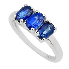 925 sterling silver 2.94cts 3 stone natural blue kyanite ring size 6.5 n11109