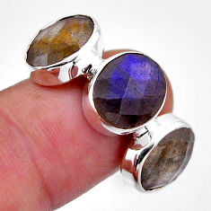 925 sterling silver 10.49cts 3 stone natural blue labradorite ring size 7 n52819