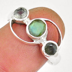 925 sterling silver 2.14cts 3 stone natural blue labradorite ring size 8 y13216