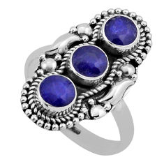 925 sterling silver 2.24cts 3 stone natural blue sapphire ring size 7.5 n38386