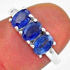 925 sterling silver 2.65cts 3 stone natural blue sapphire ring size 6 y18400
