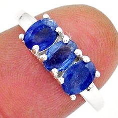 925 sterling silver 2.73cts 3 stone natural blue sapphire ring size 7 y18388