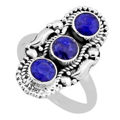 925 sterling silver 2.44cts 3 stone natural blue sapphire ring size 8 n38389
