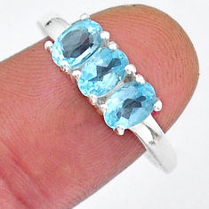 925 sterling silver 2.74cts 3 stone natural blue topaz oval ring size 6.5 y18423