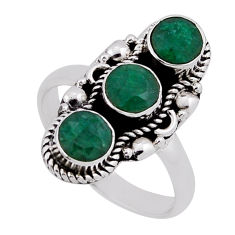 925 sterling silver 2.17cts 3 stone natural green emerald ring size 6.5 n38405