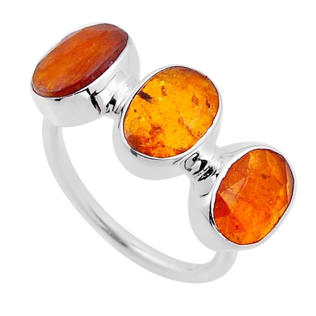 925 sterling silver 8.66cts 3 stone natural orange kyanite ring size 7 n52823