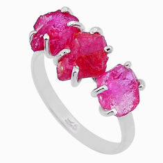 925 sterling silver 6.73cts 3 stone natural pink ruby rough ring size 8.5 n49620