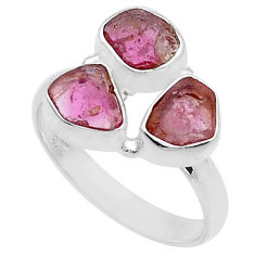 925 sterling silver 4.95cts 3 stone natural pink tourmaline ring size 7 u67417