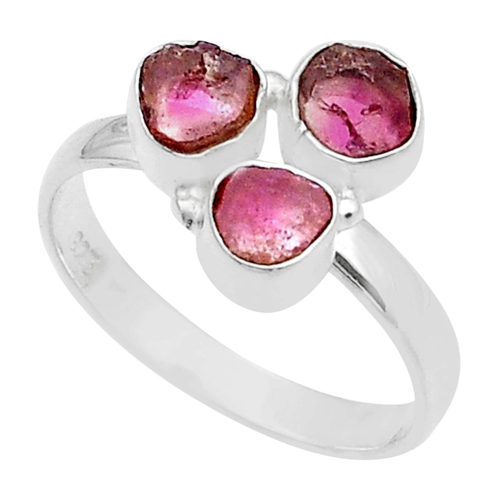 925 sterling silver 4.77cts 3 stone natural pink tourmaline ring size 9 u67419