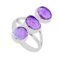 925 sterling silver 6.84cts 3 stone natural purple amethyst ring size 9 n51215