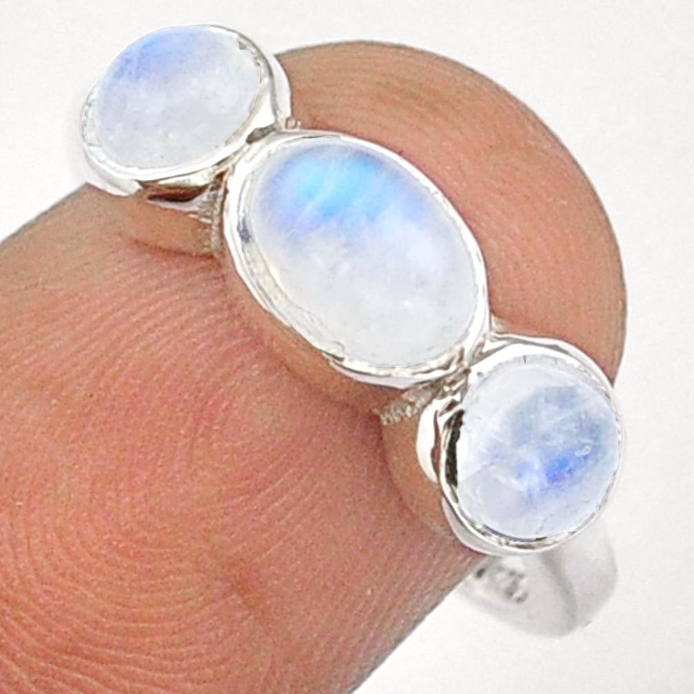 925 sterling silver 3.31cts 3 stone natural rainbow moonstone ring size 7 u7849