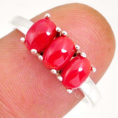 925 sterling silver 2.67cts 3 stone natural red coral ring jewelry size 7 y4358