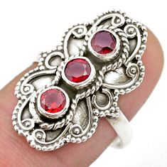 925 sterling silver 1.18cts 3 stone natural red garnet ring size 7.5 u51096